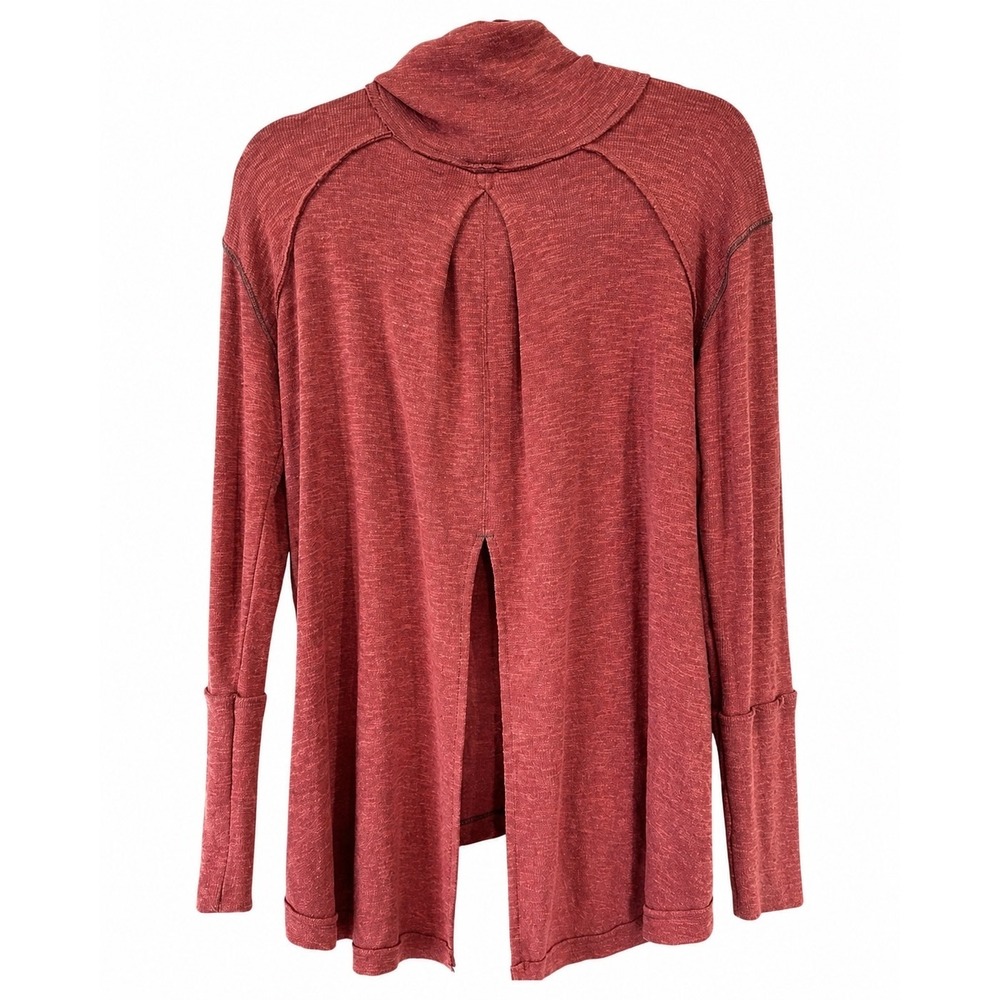 We The Free Cowl Neck Top Women Medium Red Split Back High Low Boho Knit - Picture 3 of 16